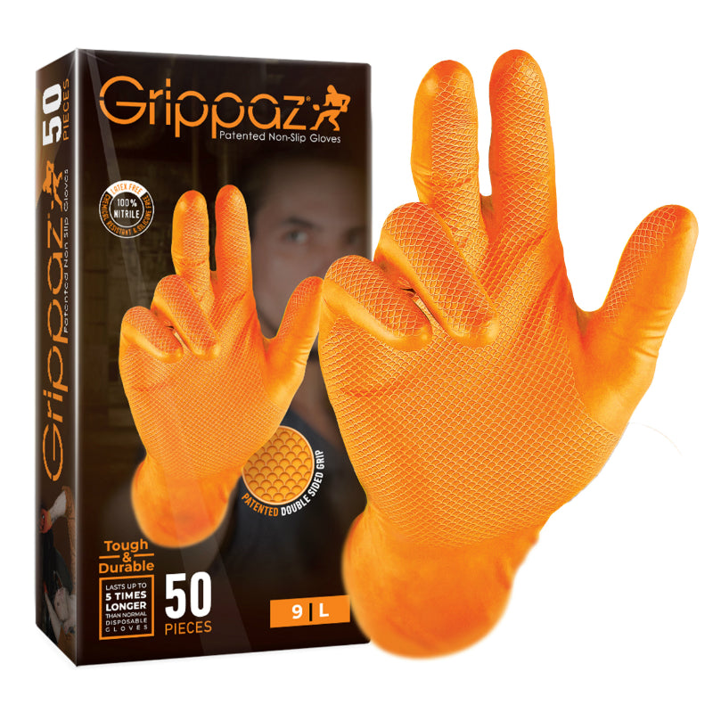 Gants Atelier Nitrile Ecailles De Poisson Resistant Aux Produits Chimiques, Aux Huiles, A L'Essence Orange T7 (S) (Boite De 50)