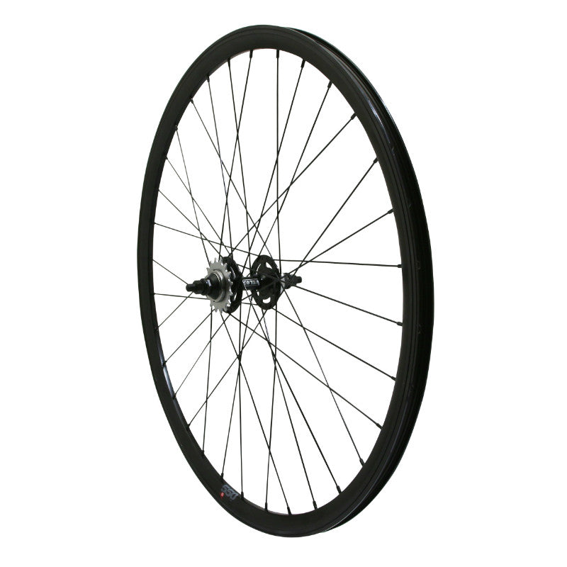 Roue Route - Fixie Patin P2R Noir Arrière Double Filetage Avec Pignon 16 dents Avec Écrous Jante 17C Profil 28 mm