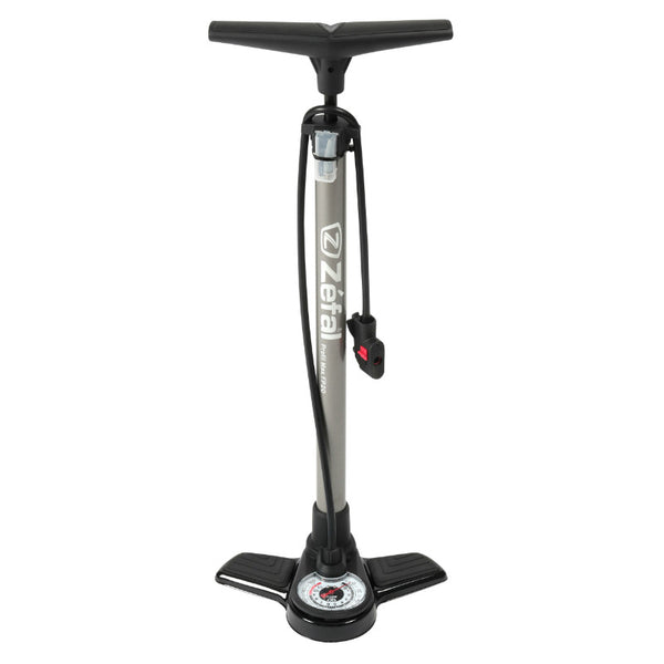 Pompe A Pied Zefal Profil Max Fp20 Corps Et Support Acier Argent Manometre 9Bars Raccord Switch Vp-Vs Avec Accessoires