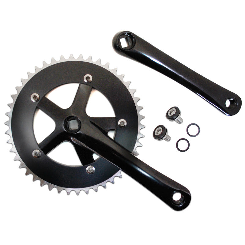 Pédalier Route Fixie 3.30 Alu Noir 165 mm Plateau 46D. D130 mm (Emmanchement Carré Boîtier 110 mm) (Singlespeed)