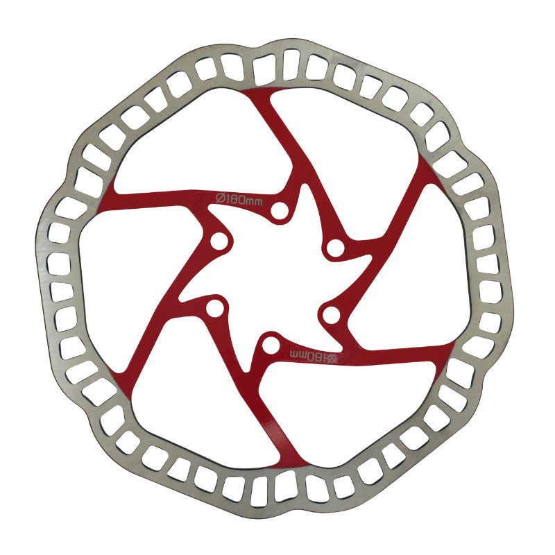 Disque De Frein VTT 6 Trous Newton Brakco Compatible Shimano Et Autres 180 mm Argent Centre Rouge + 6 Vis