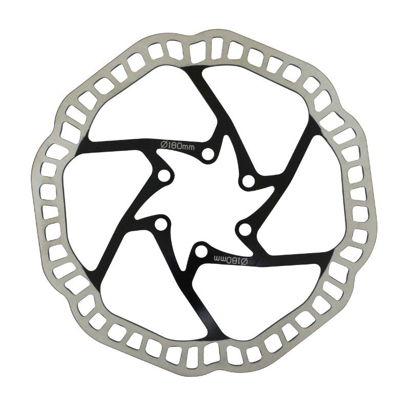 Disque De Frein VTT 6 Trous Newton Brakco Compatible Shimano Et Autres 180 mm Argent Centre Noir + 6 Vis