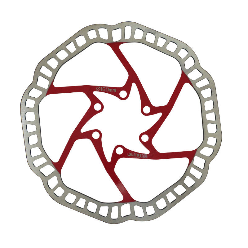 Disque De Frein VTT 6 Trous Newton Brakco Compatible Shimano Et Autres 160 mm Argent Centre Rouge + 6 Vis