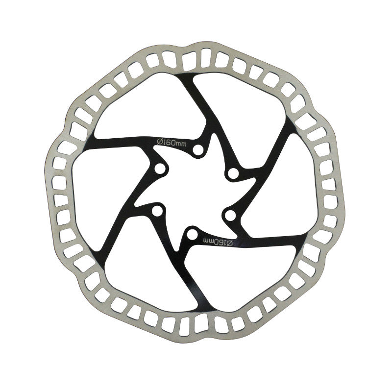 Disque De Frein VTT 6 Trous Newton Brakco Compatible Shimano Et Autres 160 mm Argent Centre Noir + 6 Vis