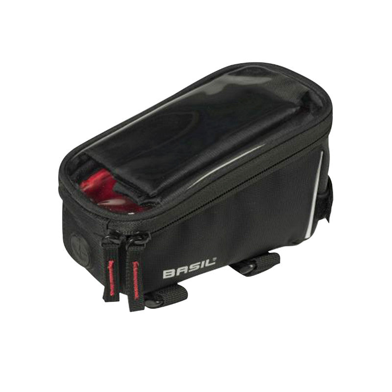 Sacoche De Cadre-Potence Vélo Basil Pour Portable - I-Phone Fixation A Velcro Noir 1L (Sangles Tube Oversize) (19X11X11