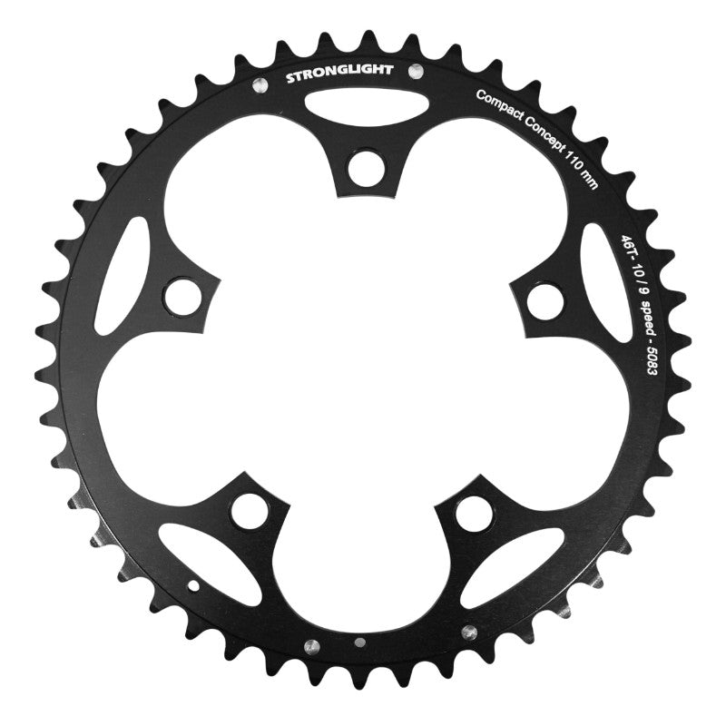 Plateau Route 5 branches Ø 110 Stronglight Dural 46 dents Extérieur Noir Type Shimano 10-9V.