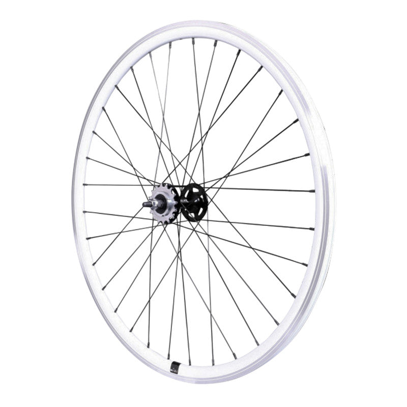 Roue Route - Fixie Patin P2R Blanc Arrière Double Filetage Avec Pignon 16 dents Avec Écrous Jante 17C Profil 28 mm