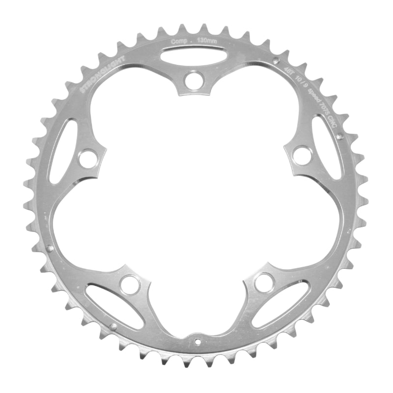 Plateau Route 5 branches Ø 130 Stronglight 48 dents Extérieur Argent Alu 7075 Type Shimano 9-10V.