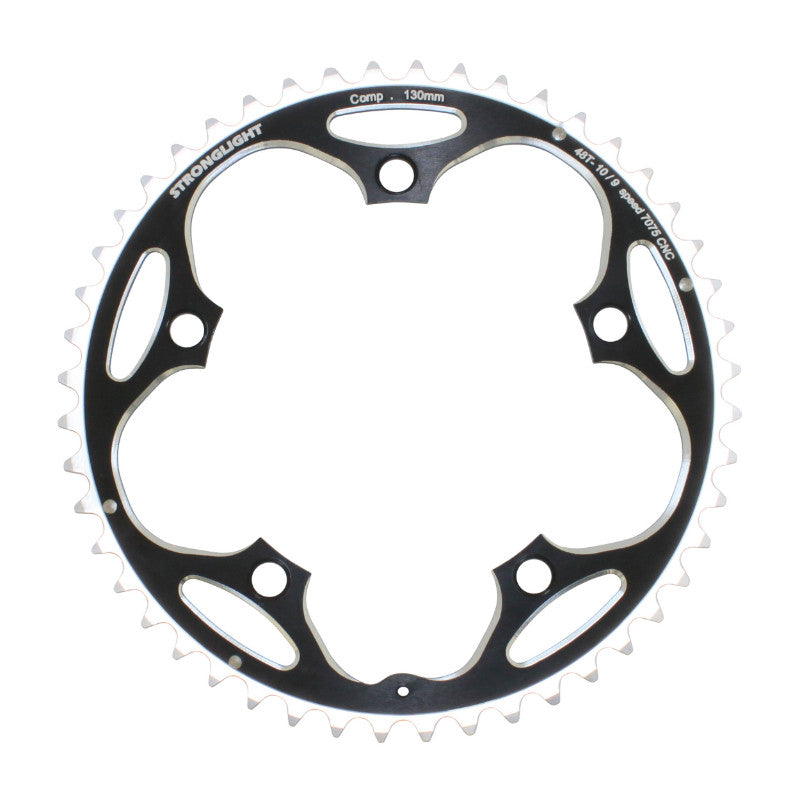 Plateau Route 5 branches Ø 130 Stronglight 48 dents Extérieur Noir Alu 7075 Type Shimano 9-10V.