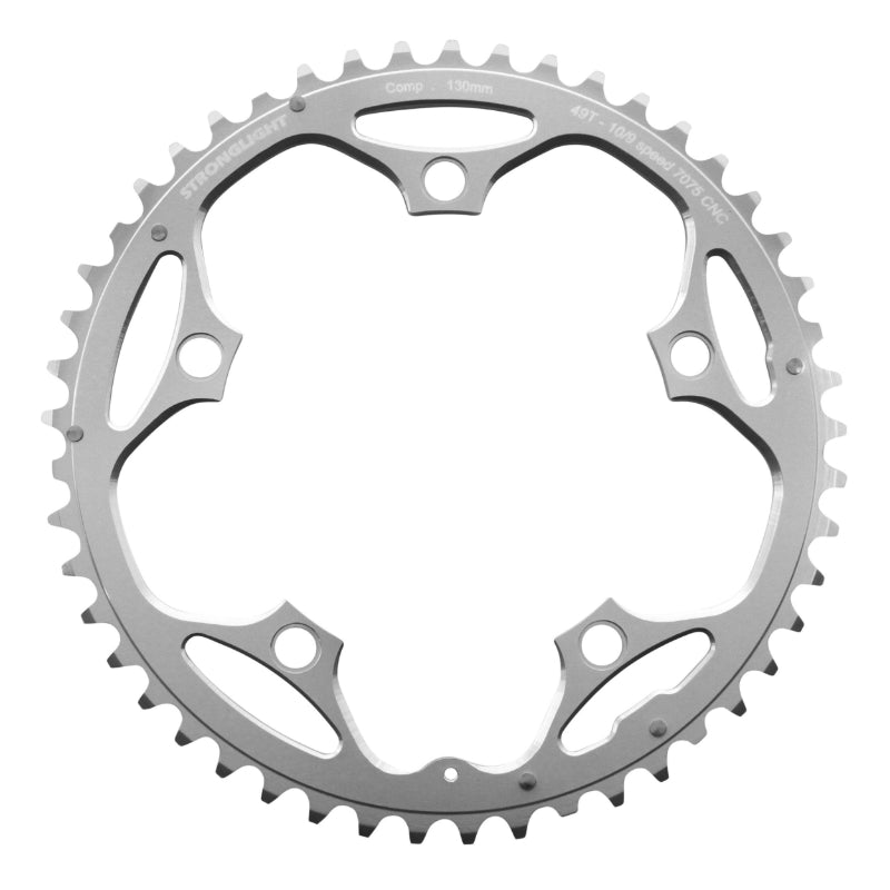 Plateau Route 5 branches Ø 130 Stronglight 49 dents Extérieur Argent Alu 7075 Type Shimano 9-10V.