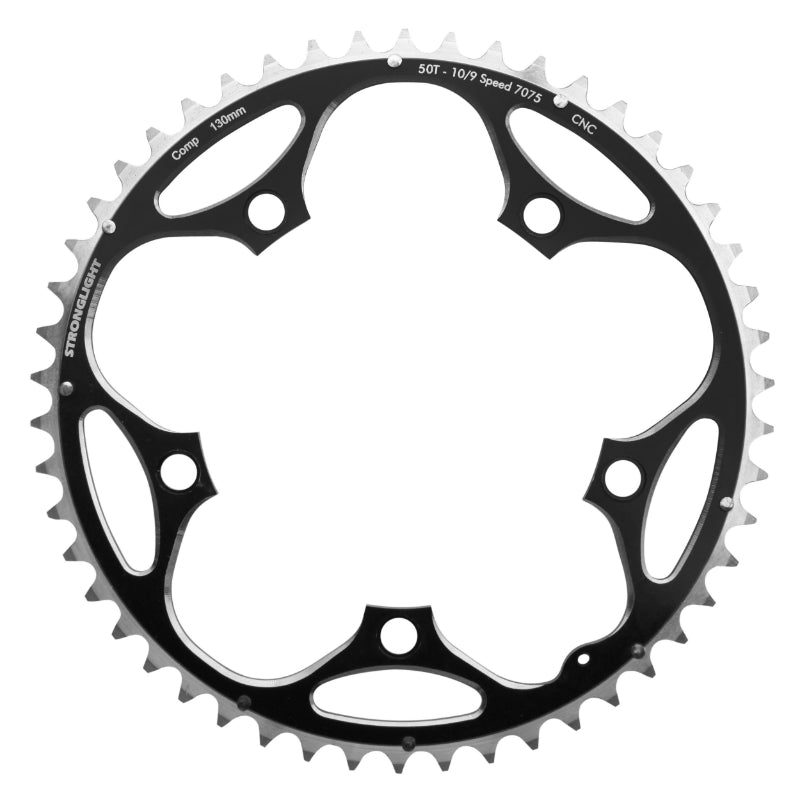 Plateau Route 5 branches Ø 130 Stronglight 50 dents Extérieur Noir Alu 7075 Type Shimano 9-10V.