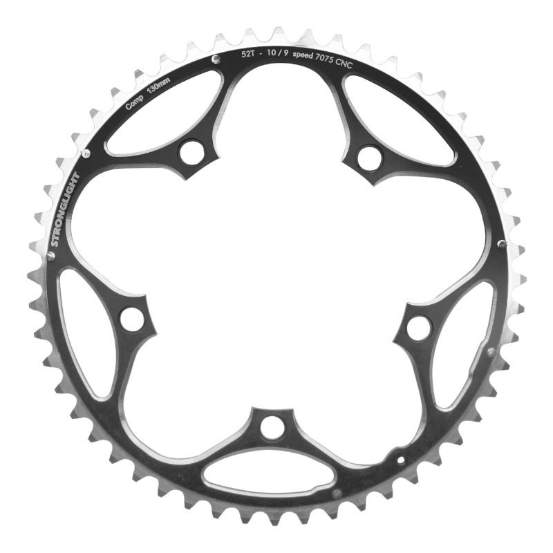 Plateau Route 5 branches Ø 130 Stronglight 52 dents Extérieur Noir Alu 7075 Type Shimano 11-10V.