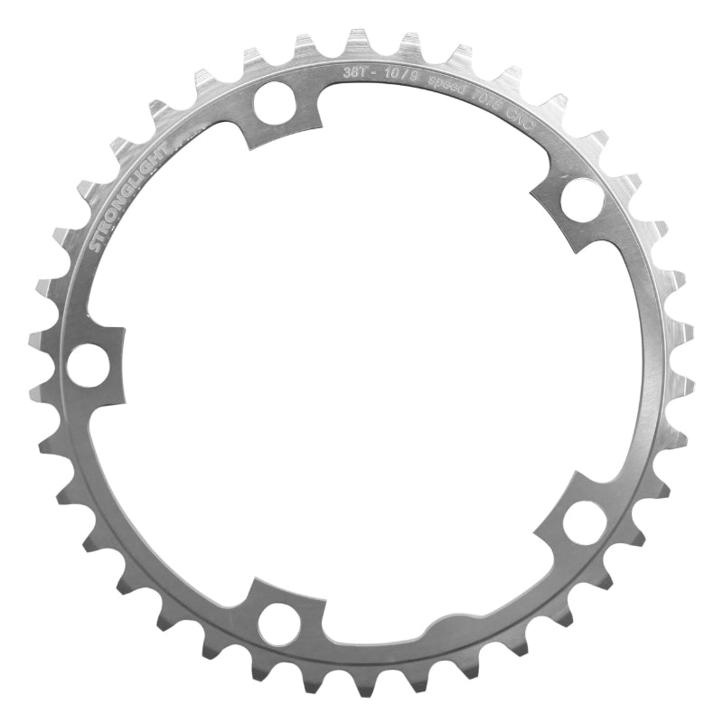 Plateau Route 5 branches Ø 130 Stronglight 38 dents Intérieur Argent Alu 7075 Type Shimano 9-10V.