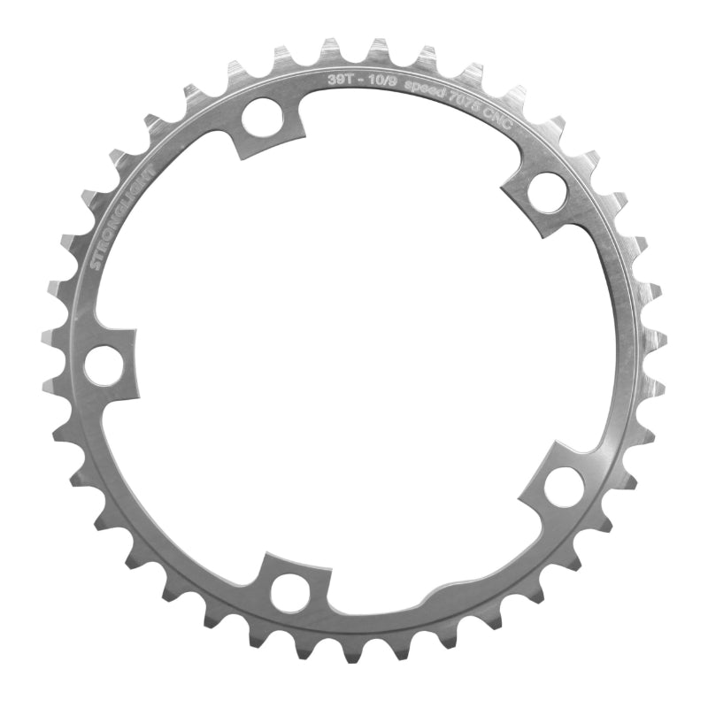Plateau Route 5 branches Ø 130 Stronglight 39 dents Intérieur Argent Alu 7075 Type Shimano 9-10V.