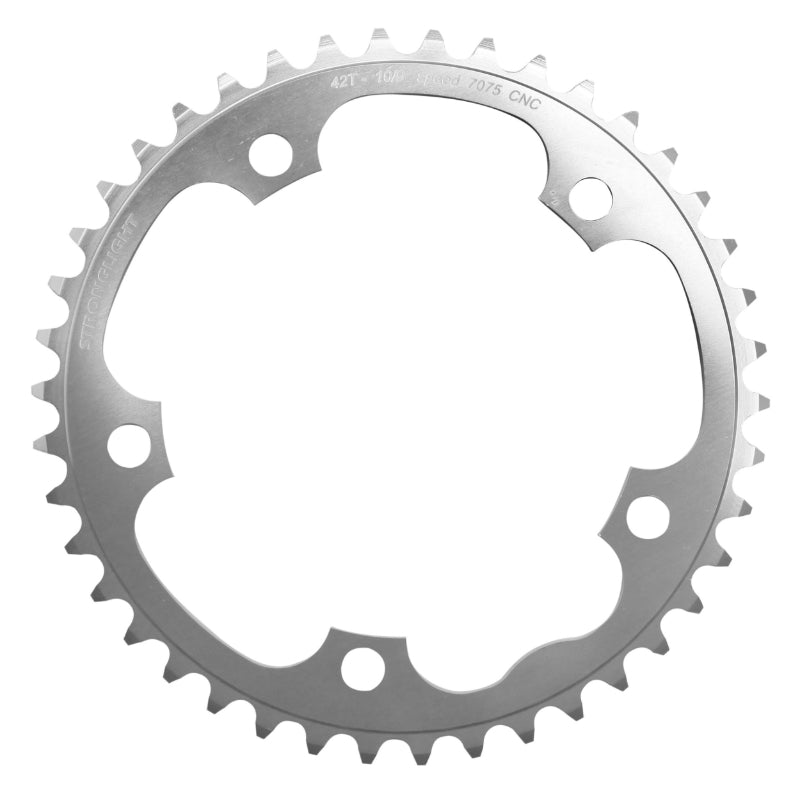 Plateau Route 5 branches Ø 130 Stronglight 42 dents Intérieur Argent Alu 7075 Type Shimano 9-10V.