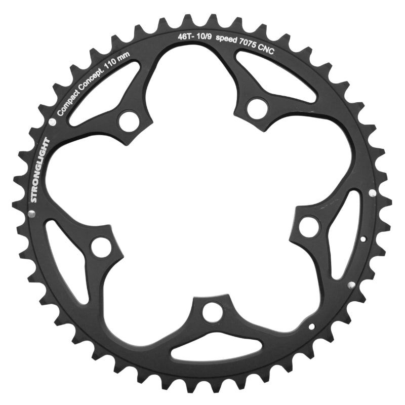 Plateau Route 5 branches Ø 110 Stronglight 46 dents Extérieur Noir Alu 7075 Type Shimano 9-10V.