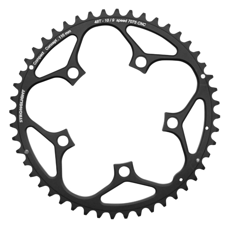 Plateau Route 5 branches Ø 110 Stronglight 48 dents Extérieur Noir Alu 7075 Type Shimano 9-10V.