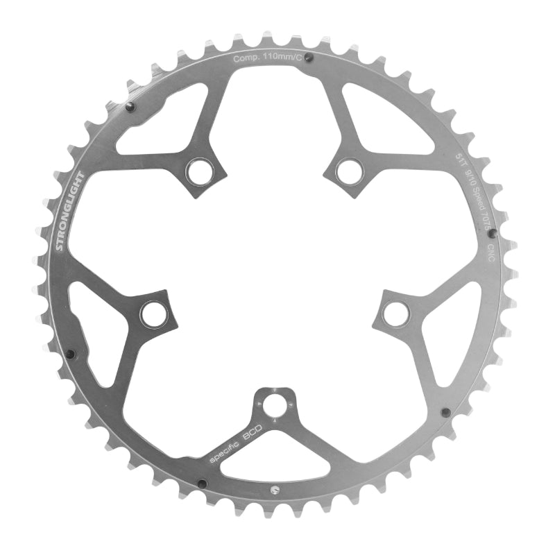 Plateau Route 5 branches Ø 110 Stronglight Ultra Torque 51 dents Extérieur Campagnolo Argent Alu 7075 Record Et Chorus Carbon-Centaur Alu-Fulcrum Rs Et Rrs 10V.