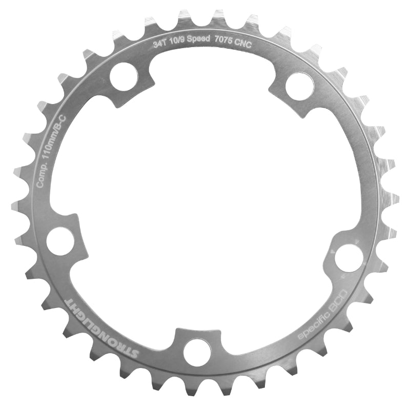 Plateau Route 5 branches Ø 110 Stronglight Ultra Torque 34 dents Intérieur Campagnolo Argent Alu 7075 10V.