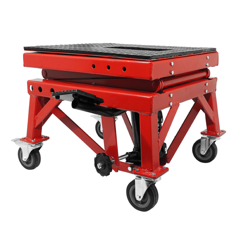 Leve-Pont Moto-Trottinette P2R Hydraulique A Colonne Sur Roulettes Hauteur Mini 38 cm Maxi 95 cm Acier Rouge