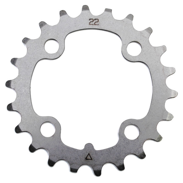 Plateau VTT 4 branches Ø 64 Stronglight 22 dents Triple Intérieur Argent Acier 8-9V.
