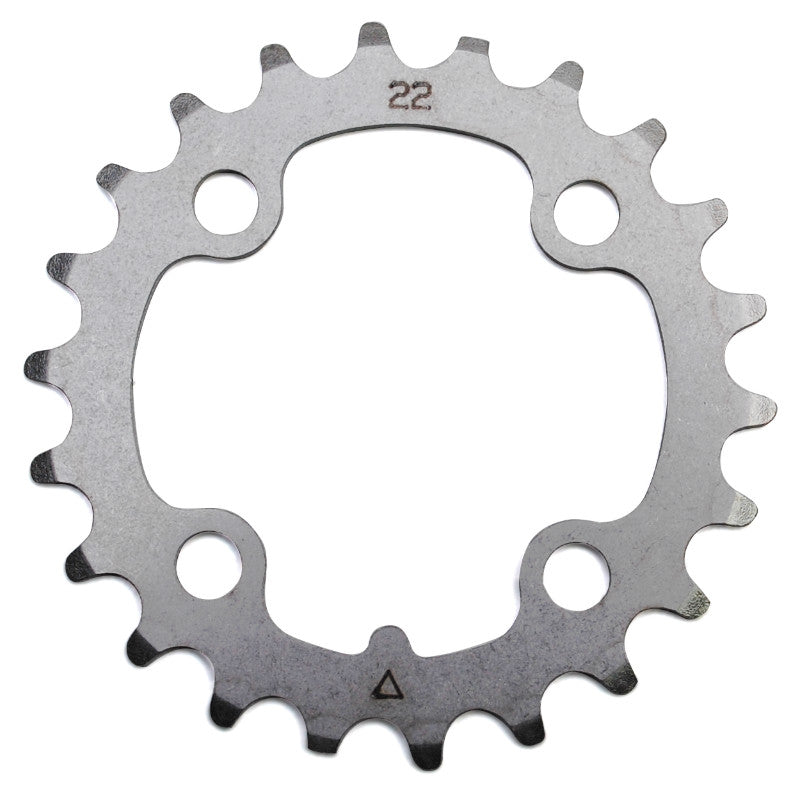 Plateau VTT 4 branches Ø 64 Stronglight 22 dents Triple Intérieur Argent Acier 8-9V.