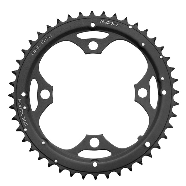 Plateau VTT 4 branches Ø 104 Stronglight Triple 44 dents Extérieur Noir Alu 8-9V.