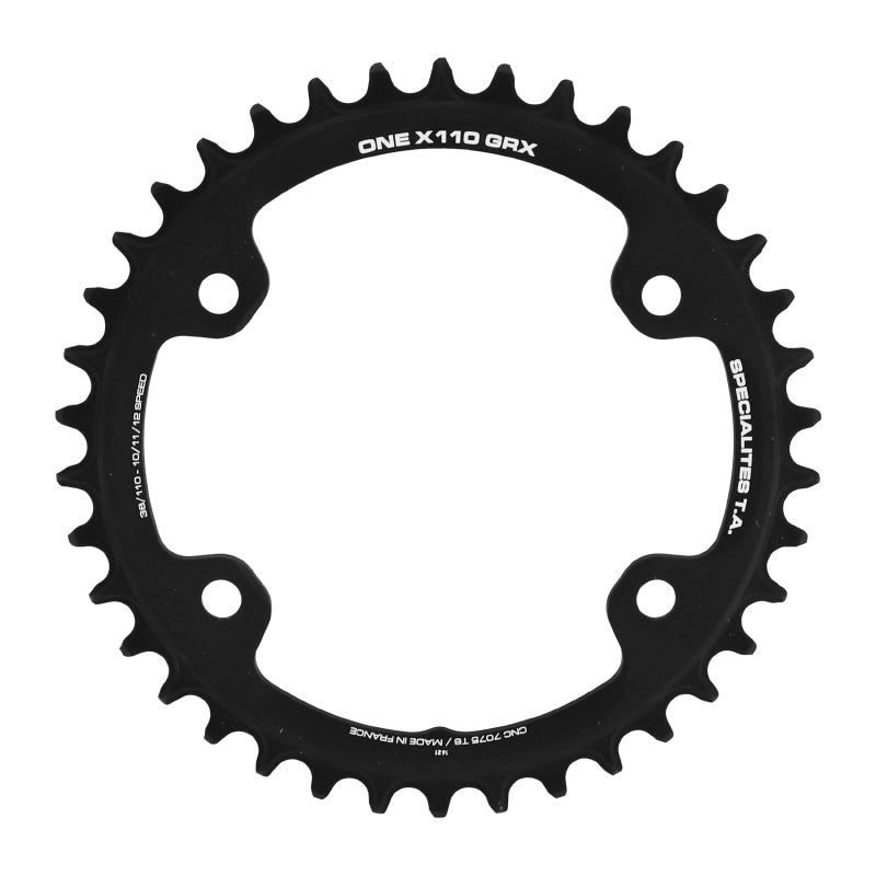 Plateau Gravel 4 branches Ø 110 Pour Shimano Grx Mono Ta X110 One 38 dents Compatible Rx600-Rx810 Noir 10-11V.