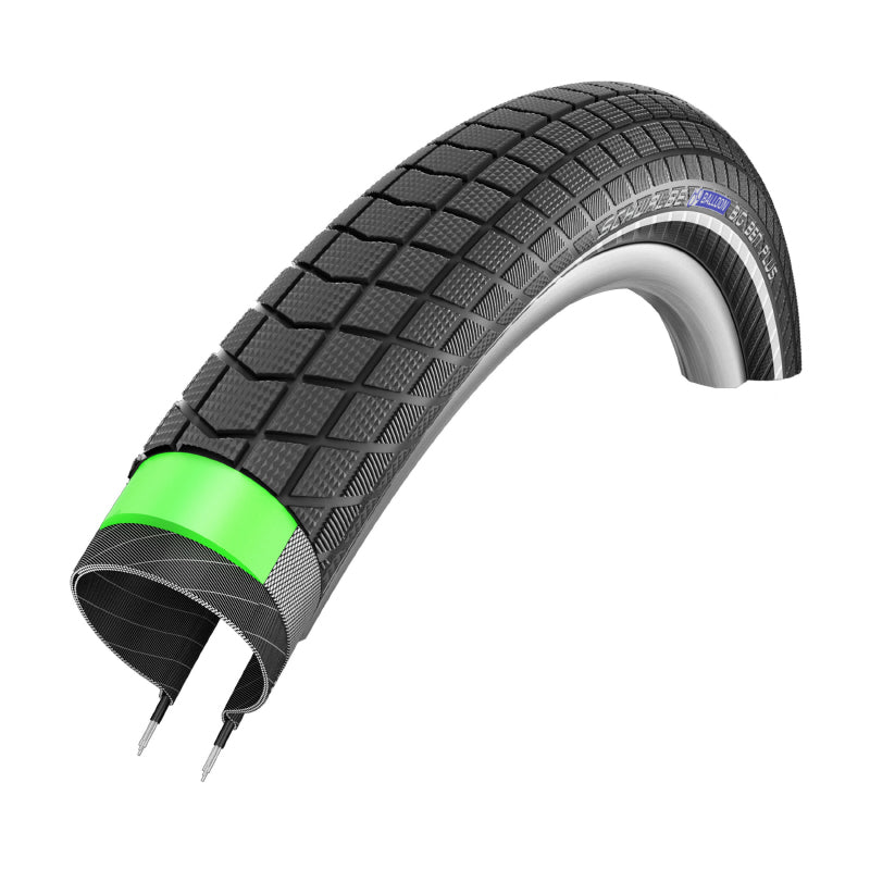 Pneu VTT Urbain - VAE 26 X 2.15 Schwalbe Big Ben Plus Addix Noir Tr (55-559) Renfort Green-Guard Flanc Reflex Homologué