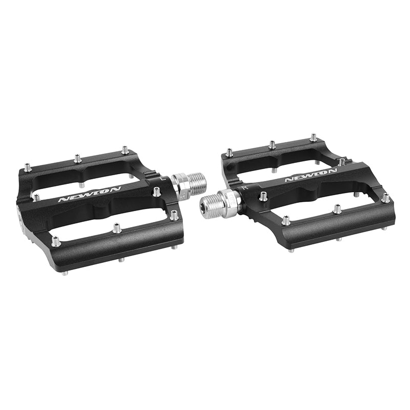 Pédale VTT Plateforme Descente - BMX Newton Noir A Roulements Alu Cnc Filetage 9-16 Avec Picots Argent Demontable (Paire) 115X97 mm
