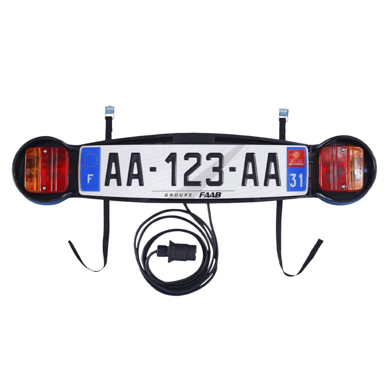 Support Plaque Immatriculation Avec Rampe Feux Prise 7 Broches Ideal Pour Porte Vélo Coffre