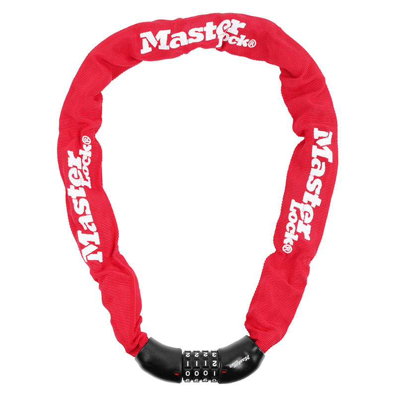 Antivol Vélo Chaîne A Combinaison - Code Masterlock Acier Diam 8 mm Longueur 90 cm Rouge - Niveau Sécurité 8 - Homologué Fub 1 Etoile