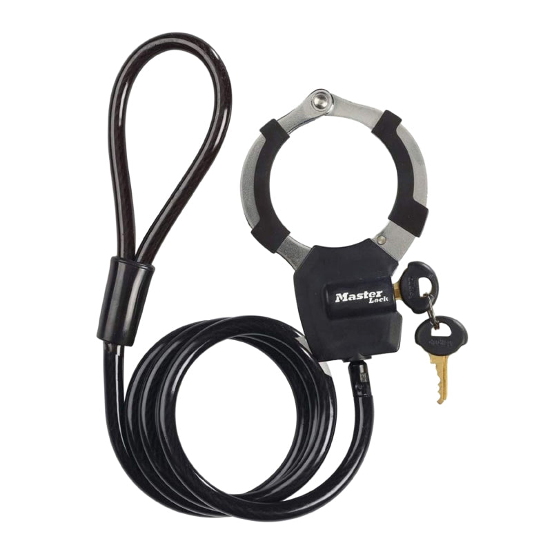 Antivol Vélo - Trottinette Câble A Boucle Avec Menotte Masterlock Street Cuff Diam 8 mm L1M - Livre Avec 4 Clés -Niveau Sécurité 6