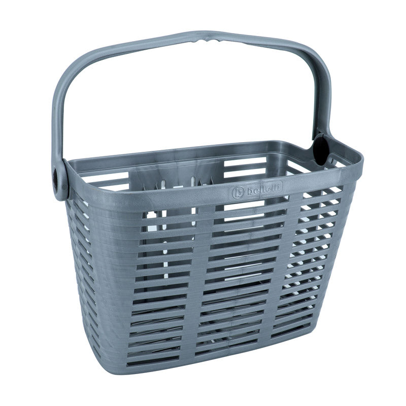 Panier Avant Plastique Gris Pour E-Bike Avec Anse Fixation Largeur 90 mm Systeme Clips (Avec Adaptateur 22-26-32) - Poids Max 5 Kg
