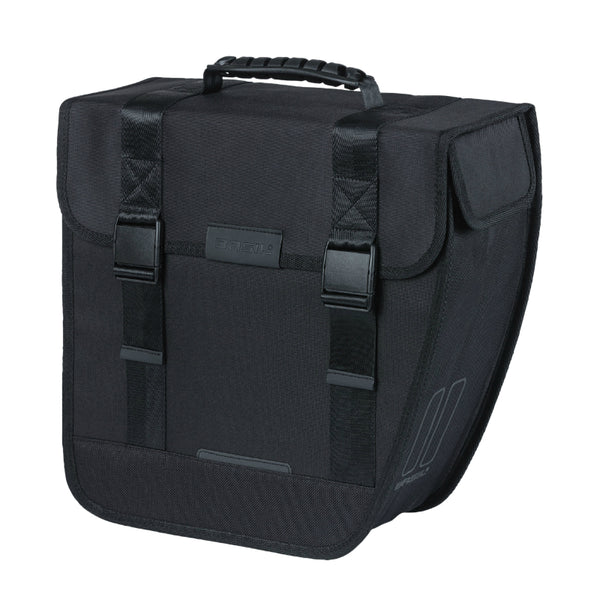 Sacoche Arrière Vélo Laterale Basil Tour Droit 14L Noir Fixation Crochet Hook (34X14X34 cm)