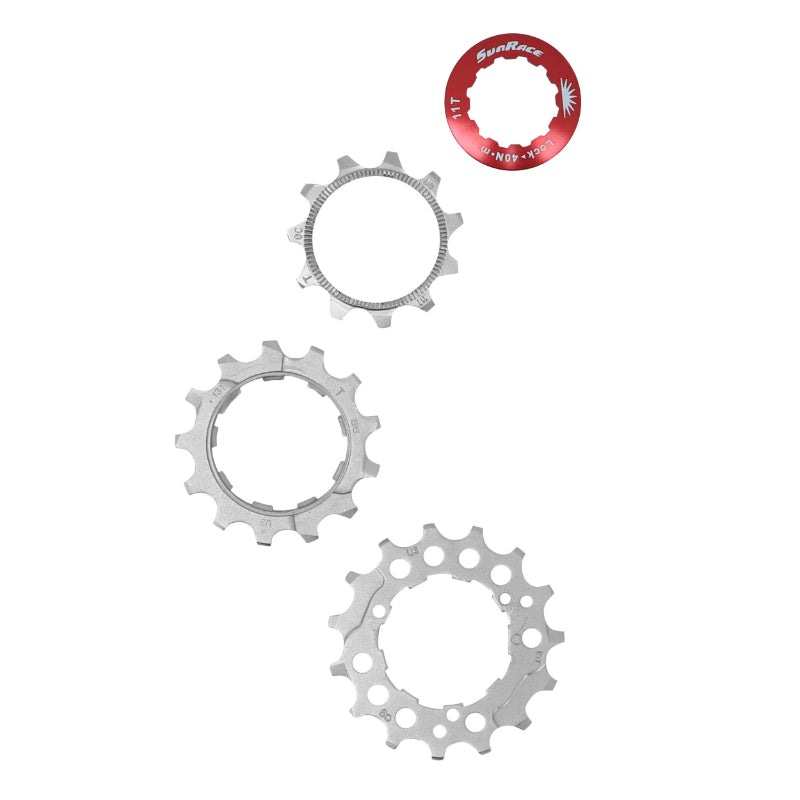 Kit 3 Pignons Sunrace Pour Cassette 10V. 11-13-15 Metallic Argent Avec Contre Écrou Blocage