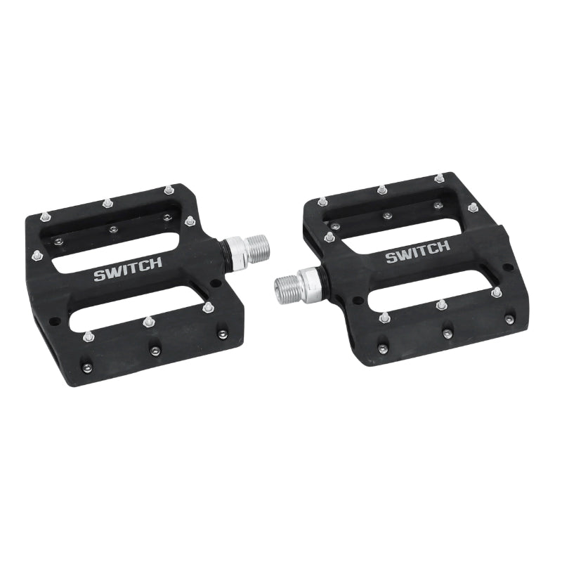 Pédale VTT Plateforme Descente - BMX Switch Jump Résine Noir Filetage 9-16 Avec Picots Argent (Paire)