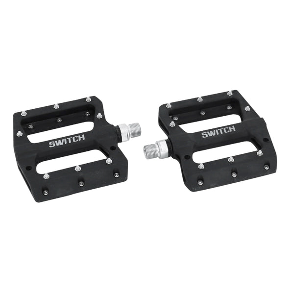 Pédale VTT Plateforme Descente - BMX Switch Jump Résine Noir Filetage 9-16 Avec Picots Argent (Paire)