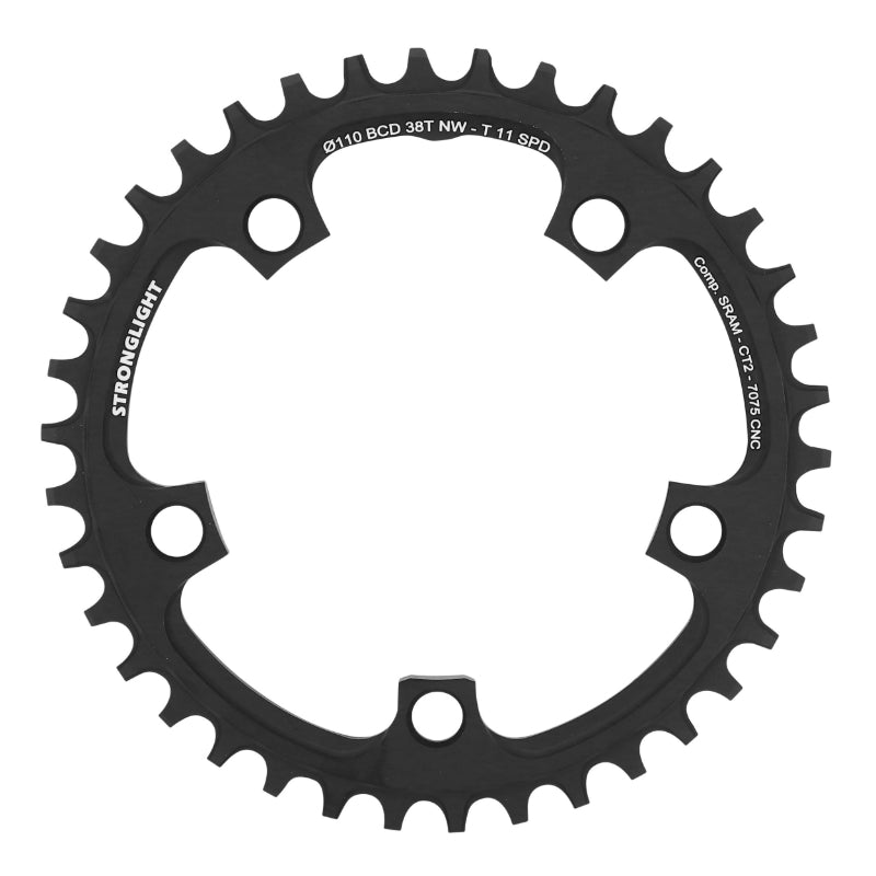 Plateau Gravel 5 branches Ø 110 Pour Sram Stronglight Ct2 38 dents Mono Noir Compatible Red-Force-Rival 11V. Narrow Wide