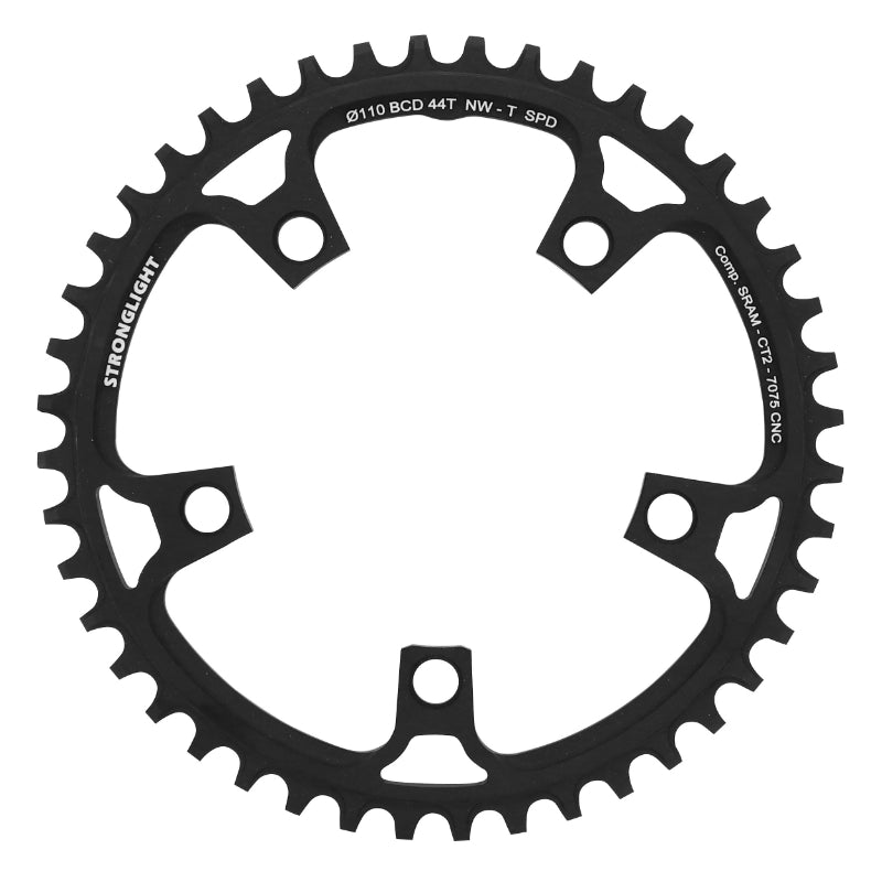 Plateau Gravel 5 branches Ø 110 Pour Sram Stronglight Ct2 44 dents Mono Noir Compatible Red-Force-Rival 11V. Narrow Wide