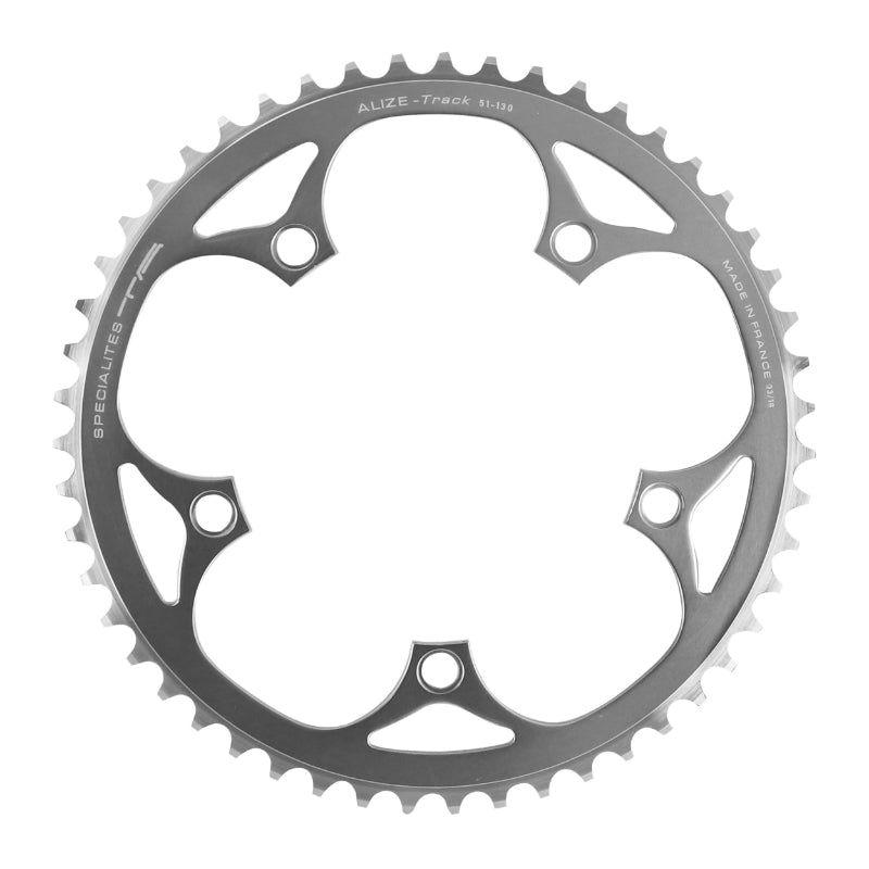 Plateau Piste 5 branches Ø 130 Ta 51 dents Argent Alu 7075 Pour Chaîne 3.17 mm (1"1-8)