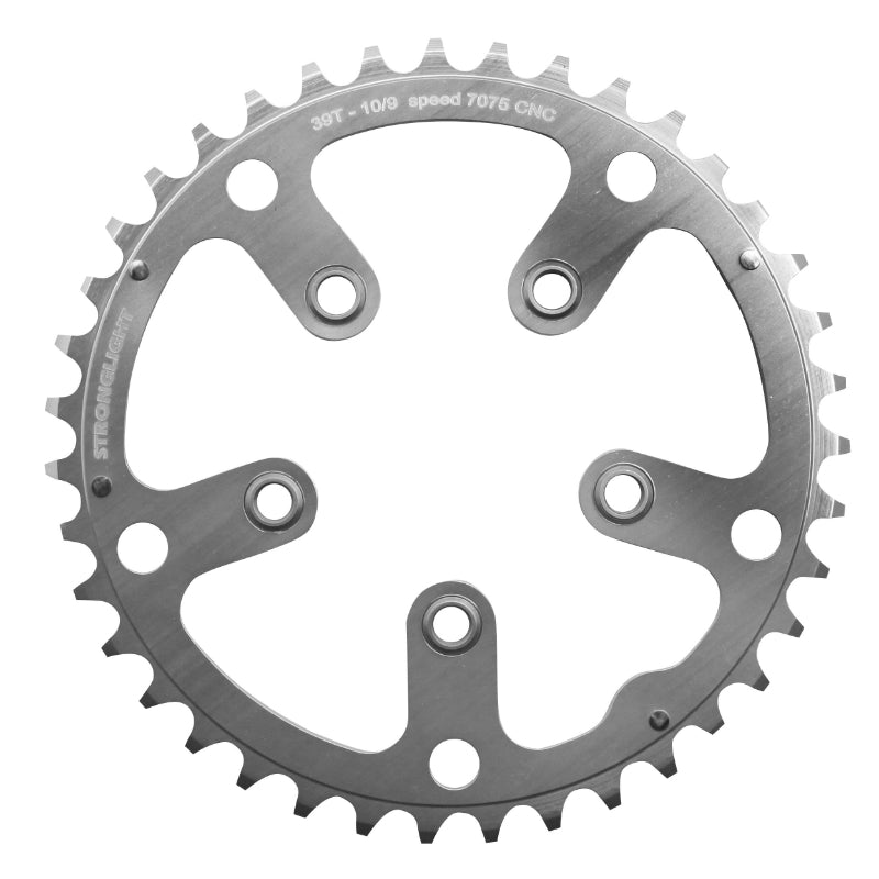 Plateau Route 5 branches Ø 130 Stronglight 39 dents Porteur Argent Ø 74 Alu 7075 Type Shimano 9-10V.