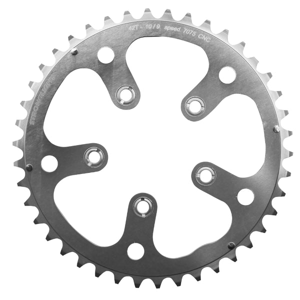 Plateau Route 5 branches Ø 130 Stronglight 42 dents Porteur Argent Ø 74 Alu 7075 Type Shimano 9-10V.