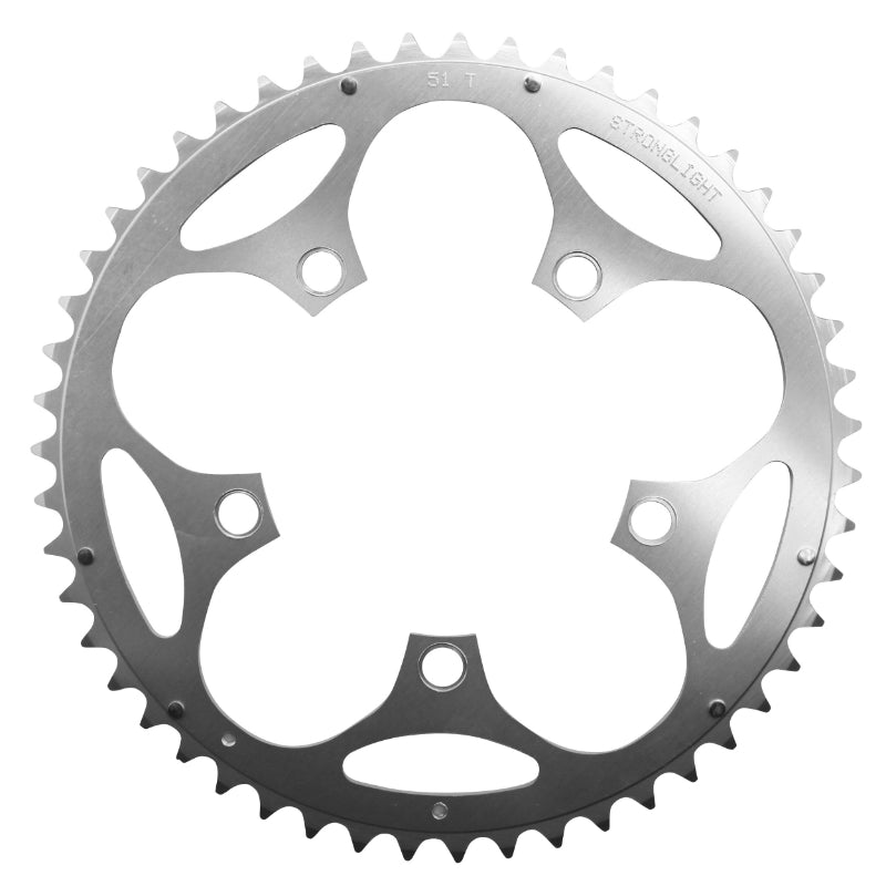 Plateau Route 5 branches Ø 110 Stronglight Dural 51 dents Extérieur Argent Type Shimano 10-9V.