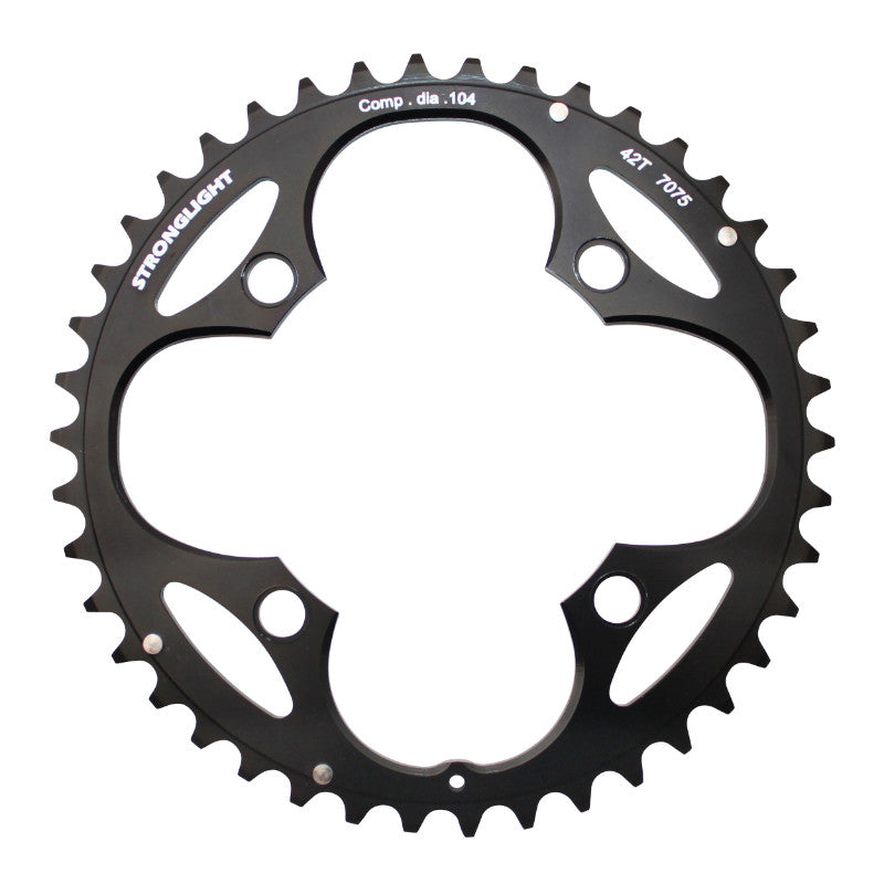 Plateau VTT 4 branches Ø 104 Stronglight Triple 42 dents Extérieur Noir Alu - Épaisseur 3.5 mm 8-9V.