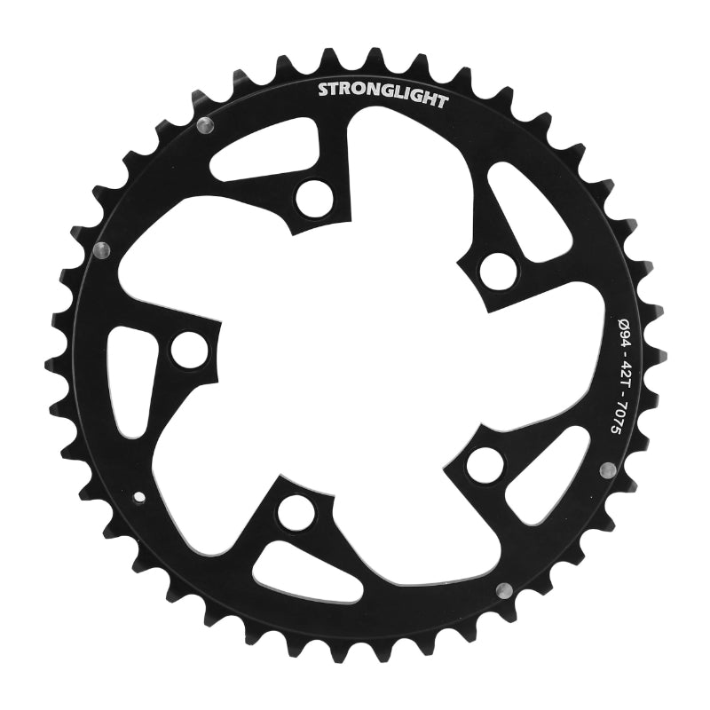Plateau VTT 5 branches Ø 94 Stronglight Triple 42 dents Noir Extérieur Alu 7075 8-9V.