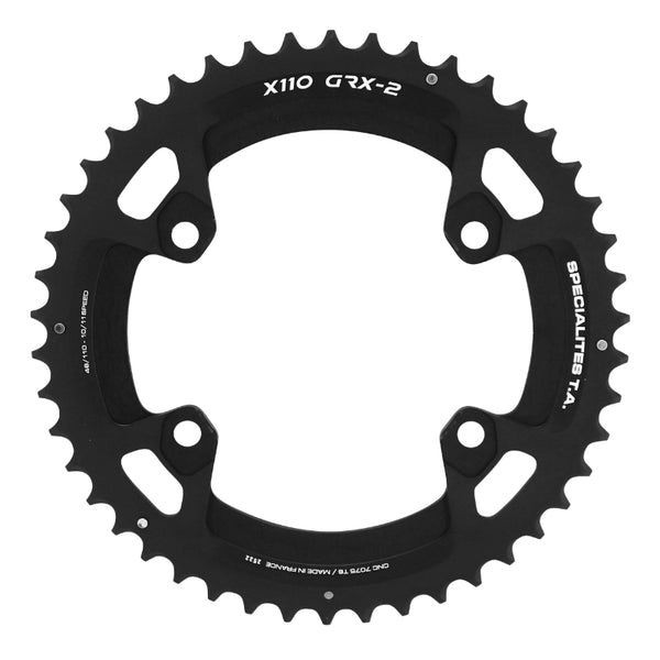Plateau Gravel 4 branches Ø 110 Pour Shimano Grx Double Ta X110 Extérieur 46 dents Compatible Rx600-Rx810 Noir 10-11V.