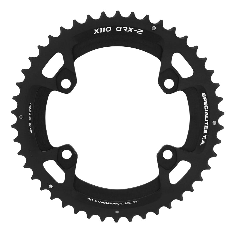 Plateau Gravel 4 branches Ø 110 Pour Shimano Grx Double Ta X110 Extérieur 46 dents Compatible Rx600-Rx810 Noir 10-11V.
