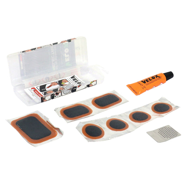 Kit Réparation Chambre A Air Velox Électrique-E-Bike - Boite (6 Patchs 25 mm + 1 Patchs 24-34 mm + 1 Patchs 32-50 mm + C