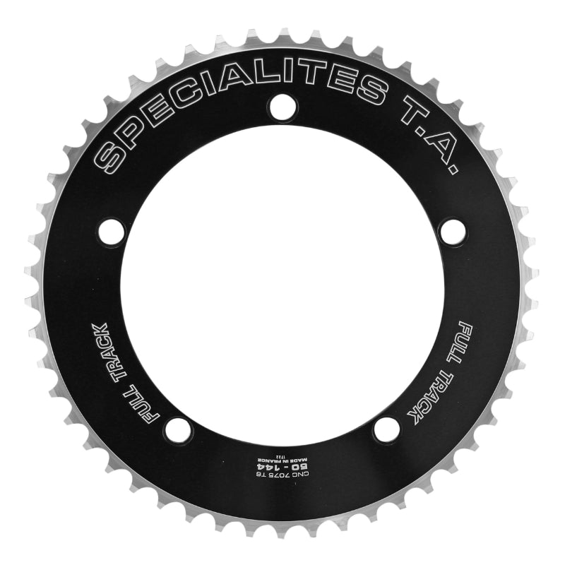 Plateau Piste 5 branches Ø 144 Ta Full Track 50 dents Noir Alu 7075 Pour Chaîne 3.17 mm (1"1-8)